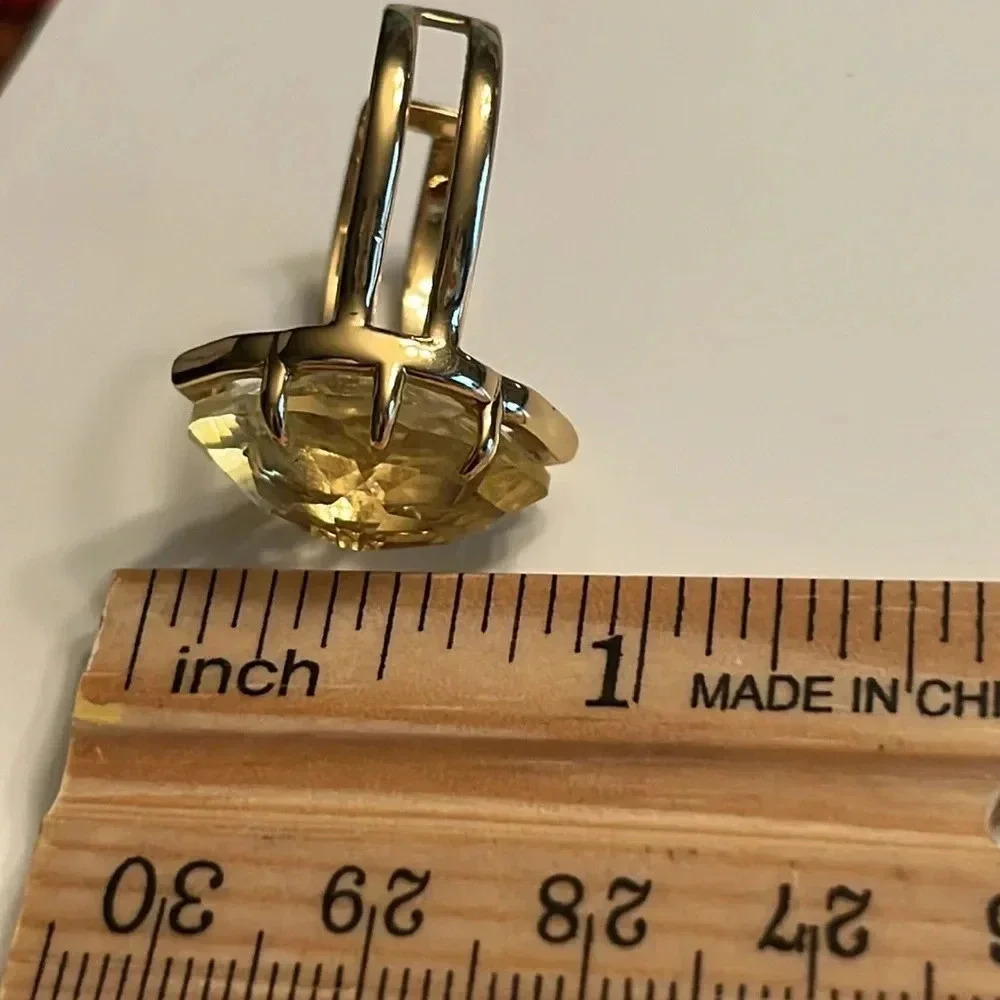 Stella & Dot Statement Cocktail Ring Canary Yellow Stone Gold Adjustable - Picture 8 of 8